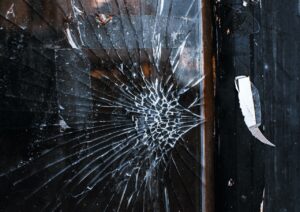 broken window, shattered glass, stealing. larceny